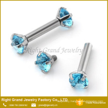 Surgical steel Double Cubic Zirconia Aqua Clear Internally Threaded Earring Studs